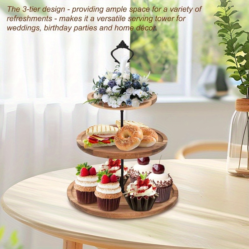 Cupcake Stand Tier - Trójpoziomowy stojak na ciasto z drewna