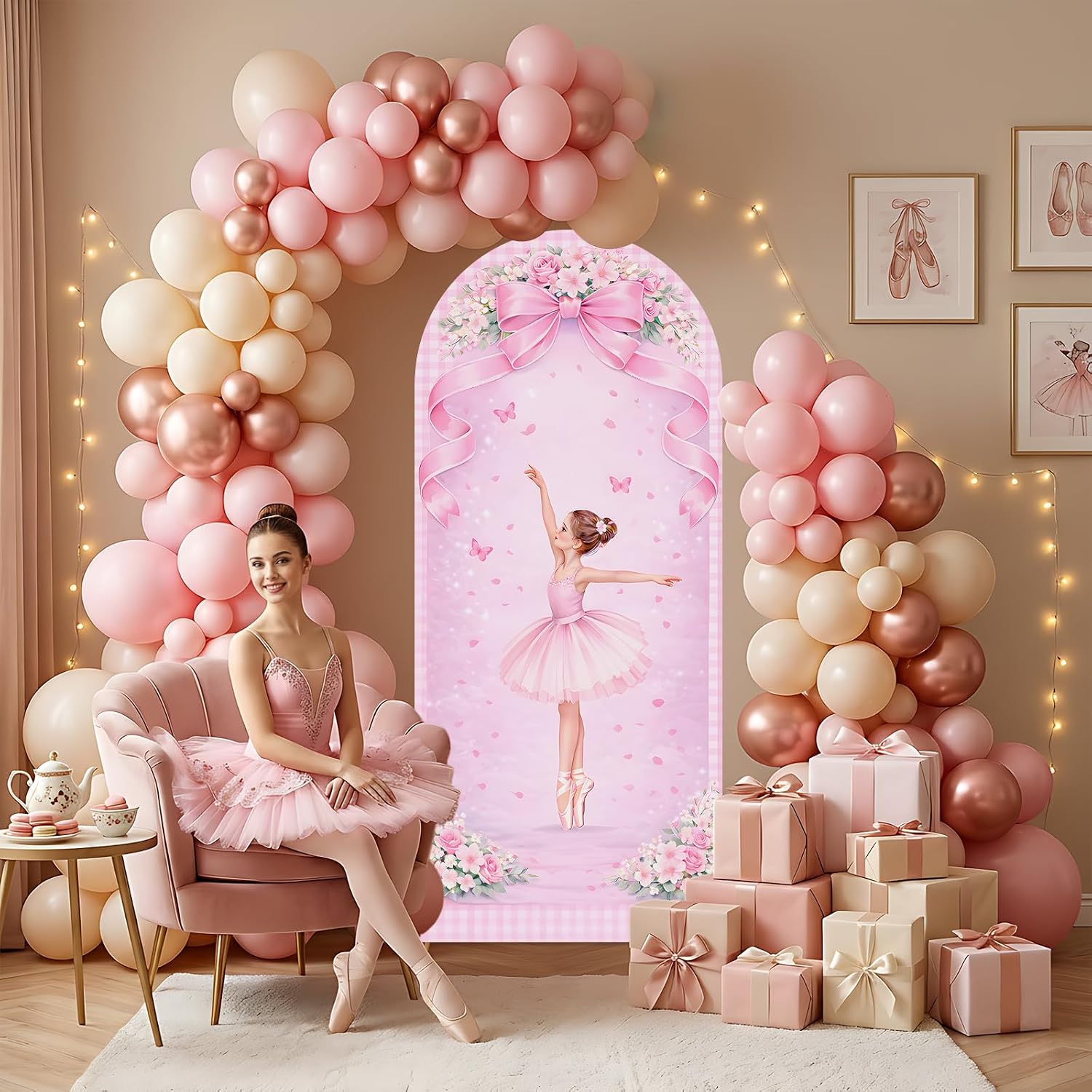 Dessert Table Backdrop - Niestandardowe dwustronne tło w kształcie łuku