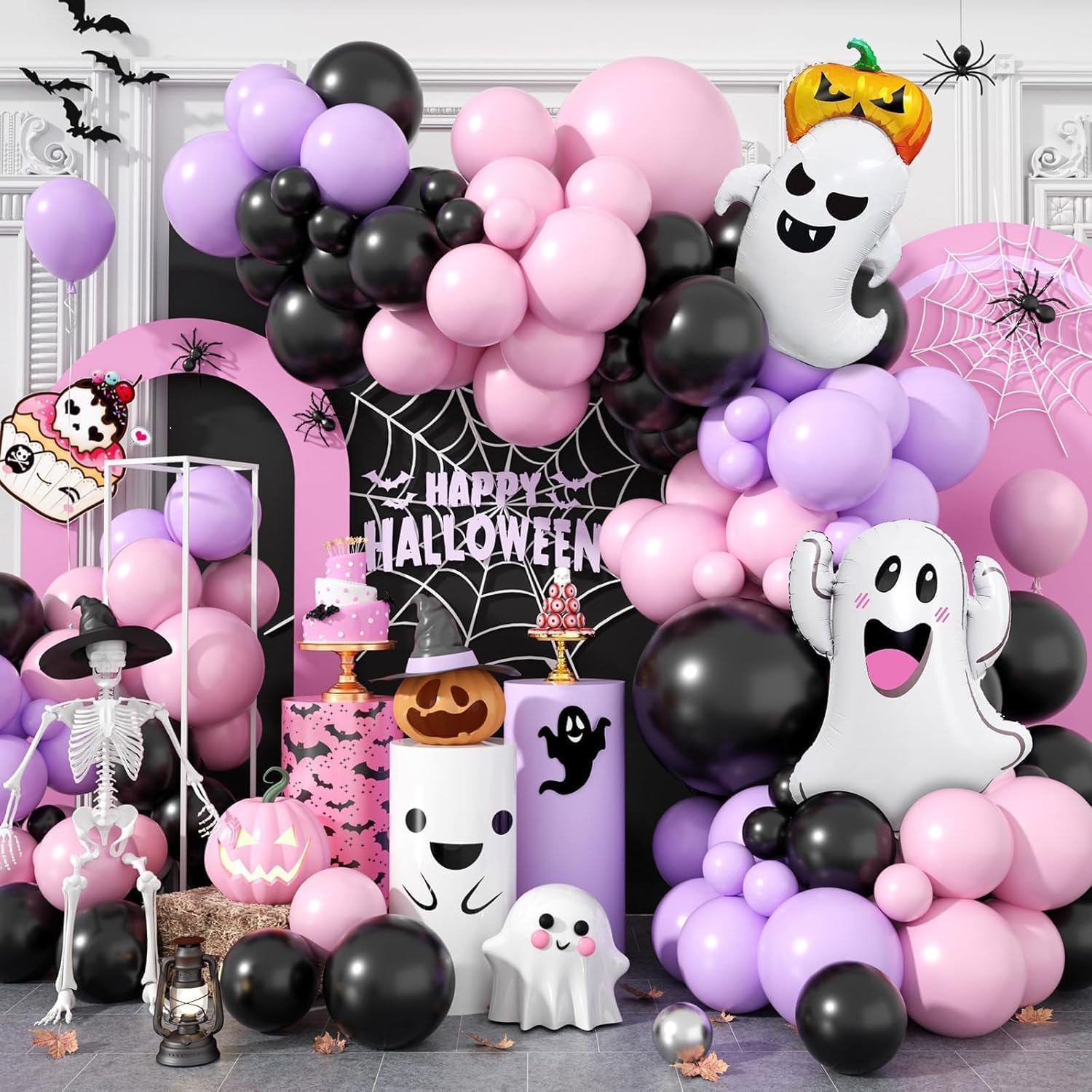 Balloon Arch Kit - Zestaw Łuku Balonowego na Halloween, Czarno-Różowo-Fioletowe
